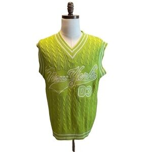 DELF USA Sweater Vest Bright Neon Green Size XLarge New York 03 Vintage Hip Hop